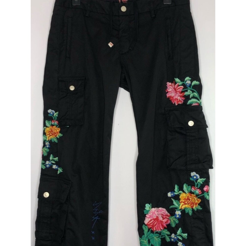 Johnny Was Black Crop Embroidered Cargo Pants M EUC - Picture 2 of 16